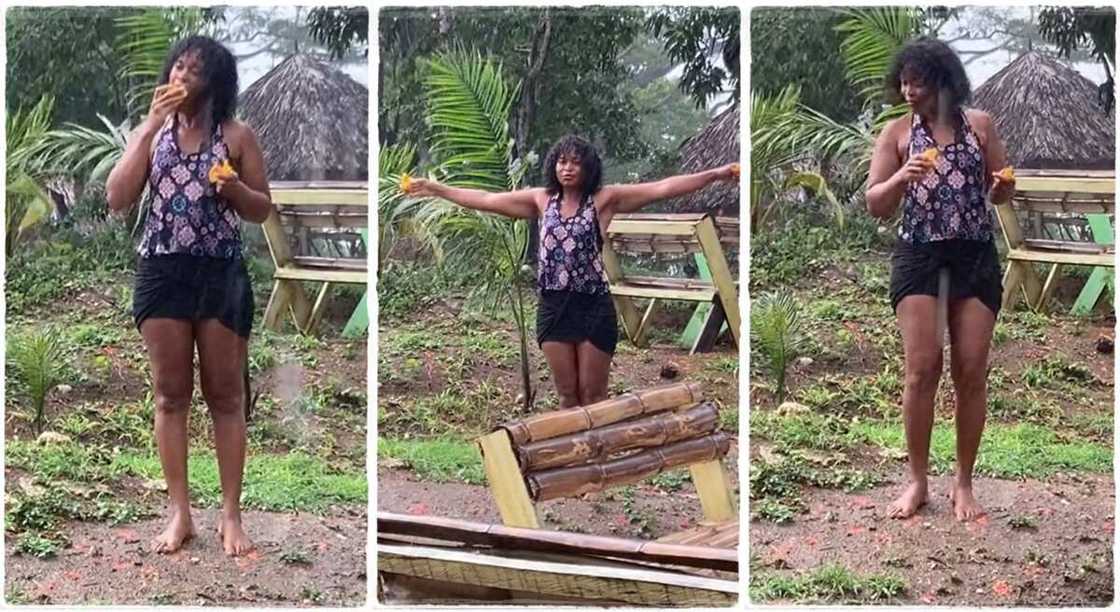 Photos of a beautiful lady playing under the rain in her village. Photos of a beautiful lady playing under the rain in her village.