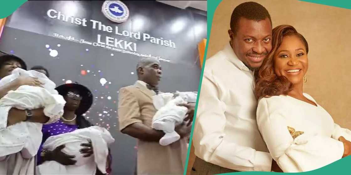 Ali Baba and wife dedicate their triplets in church. Ali Baba and wife dedicate their triplets in church.