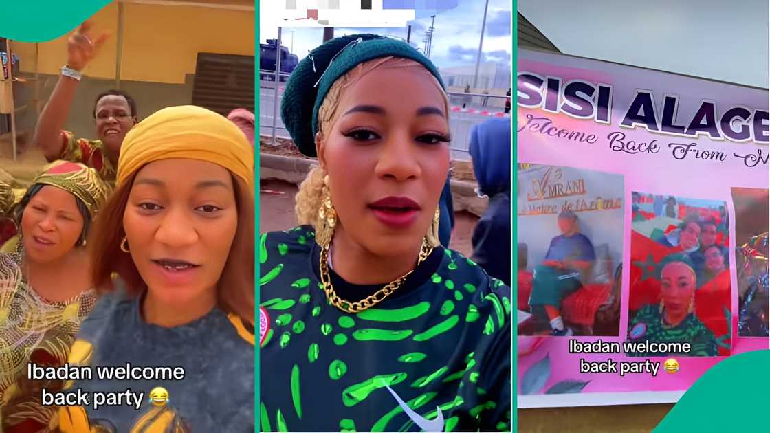 Nigerian lady returns from Morocco after AFCON, welcomed with party in Ibadan, fans celebrate her, social media reacts to her homecoming video.