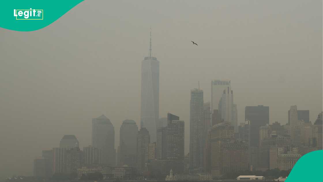 Smoke from Canadian wildfires blankets the Manhattan skyline on July 16, 2026 in New York City. Photo by David Ramos