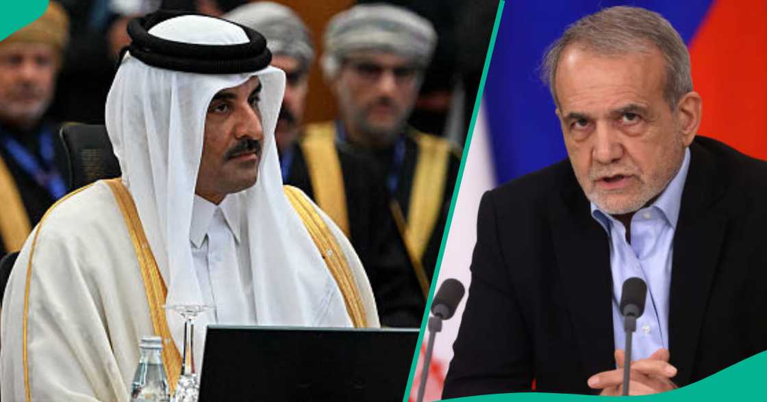 Sarkin Qatar da shugaban ƙasar Iran. Sarkin Qatar da shugaban ƙasar Iran.