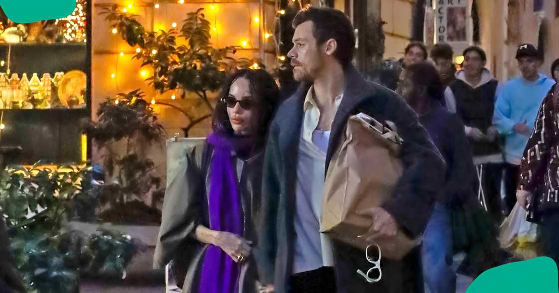 Harry Styles holds a bag and his partner, Zoë Kravitz's hand Harry Styles holds a bag and his partner, Zoë Kravitz's hand