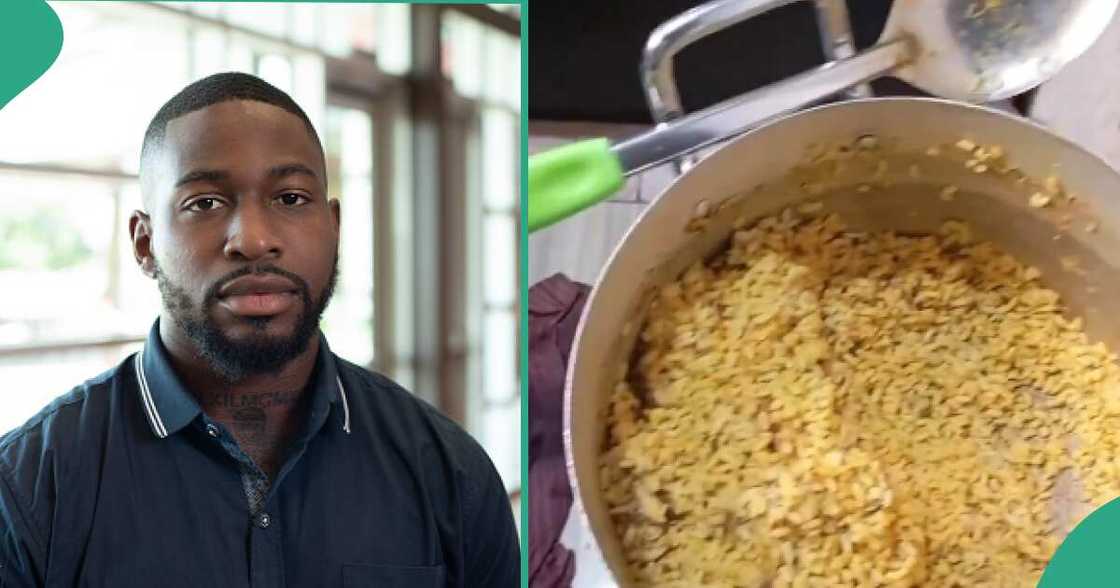 Social media reacts as man shows food his girlfriend cooked with N15k