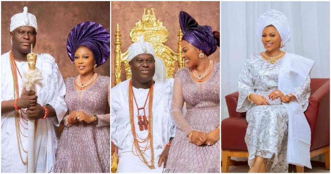 Photos of Ooni of Ife and his new wife Olori Opeoluwa Akinmuda