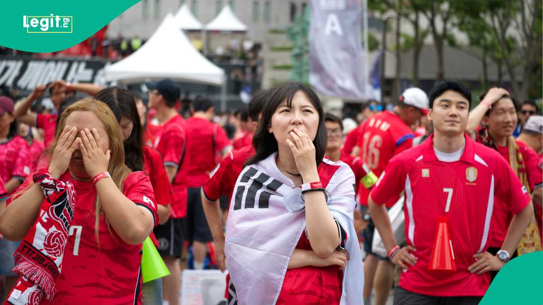 South Korean supporters in tears after defeat to South Africa during a public viewing of the 2026 World Cup in Seoul. Photo by Chris Jung South Korean supporters in tears after defeat to South Africa during a public viewing of the 2026 World Cup in Seoul. Photo by Chris Jung