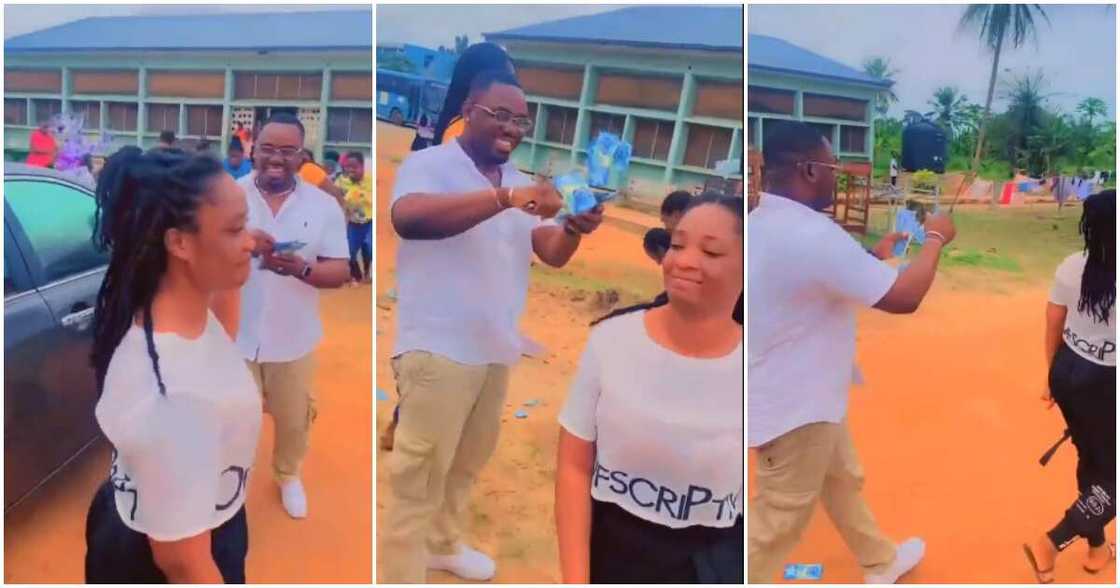 Lady, man, spray money Lady, man, spray money