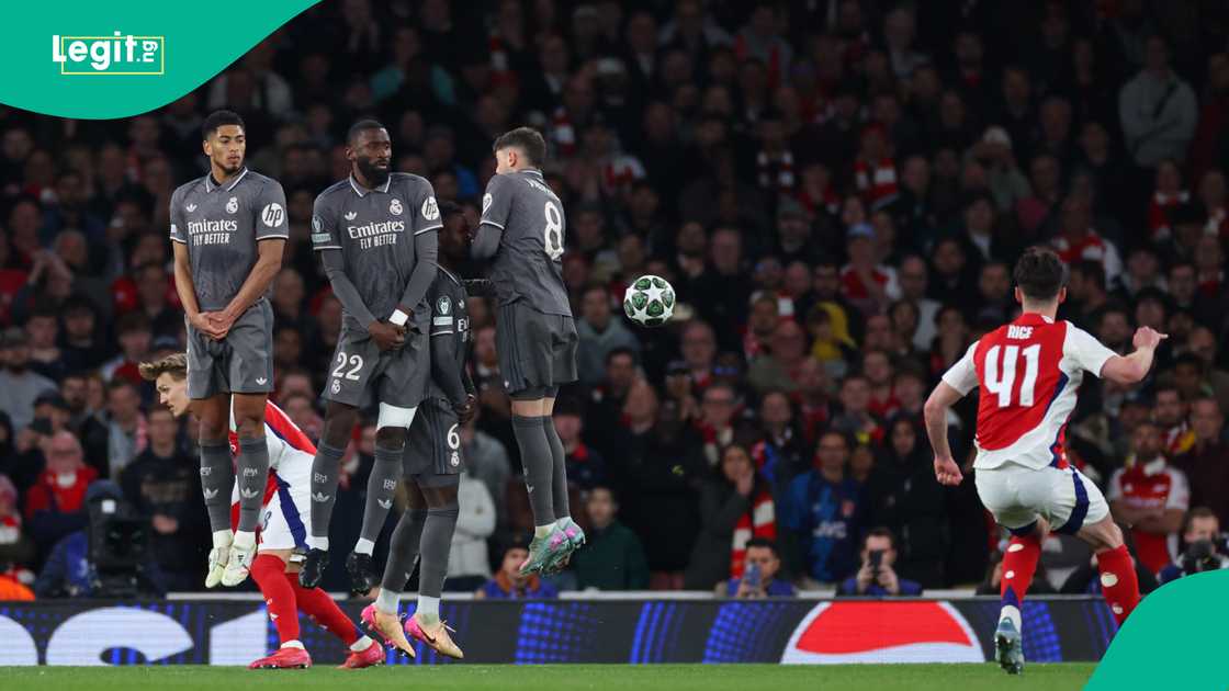 Declan Rice led Arsenal to victory against Real Madrid in the quarterfinals of the UEFA Champions League. Declan Rice led Arsenal to victory against Real Madrid in the quarterfinals of the UEFA Champions League.