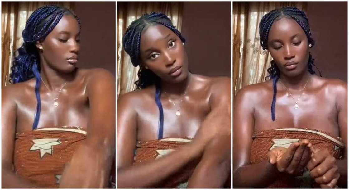 Photos of a lady with a shiny black skin. Photos of a lady with a shiny black skin.