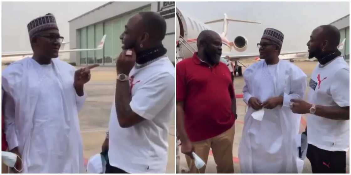 Reactions as billionaire Aliko Dangote points finger at Davido as they link up in video Reactions as billionaire Aliko Dangote points finger at Davido as they link up in video