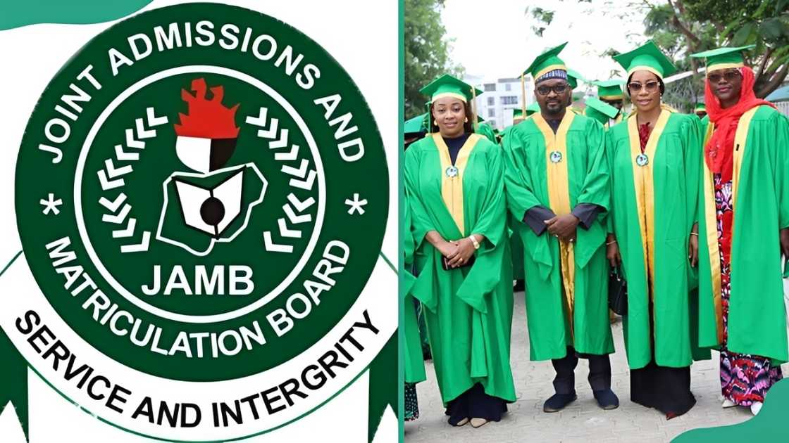 JAMB logo and students from the University of Abuja graduating JAMB logo and students from the University of Abuja graduating