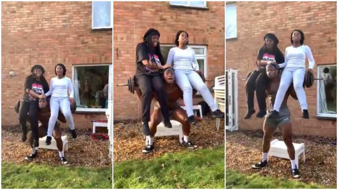 Young man carries up his 2 sisters on top very heavy weight, they dance on his shoulder, video goes viral Young man carries up his 2 sisters on top very heavy weight, they dance on his shoulder, video goes viral