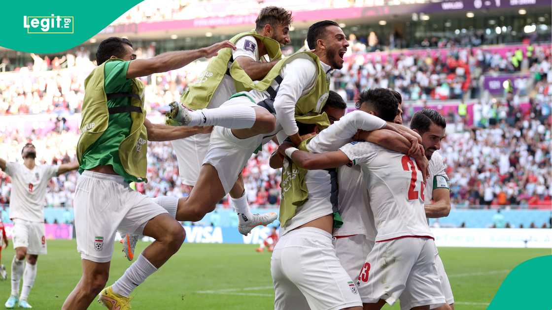 Iran celebrate after scoring against Wales in the FIFA World Cup Qatar 2022 in Doha, Qatar. Photo by Richard Heathcote Iran celebrate after scoring against Wales in the FIFA World Cup Qatar 2022 in Doha, Qatar. Photo by Richard Heathcote