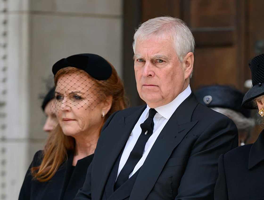 Prince Andrew and Sarah Ferguson in a sombre mood at the funeral of Katharine, Duchess of Kent at Westminster Cathedral Prince Andrew and Sarah Ferguson in a sombre mood at the funeral of Katharine, Duchess of Kent at Westminster Cathedral