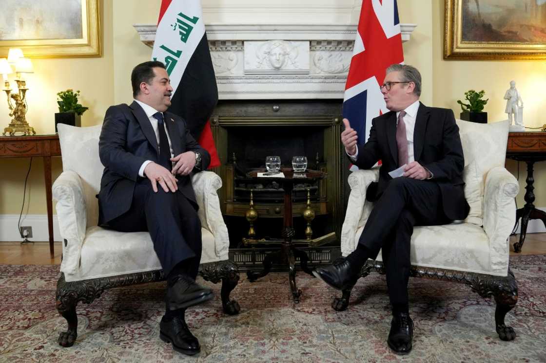 Iraqi Prime Minister Mohammed Shia al-Sudani (L) met British counterpart Keir Starmer as he visits London