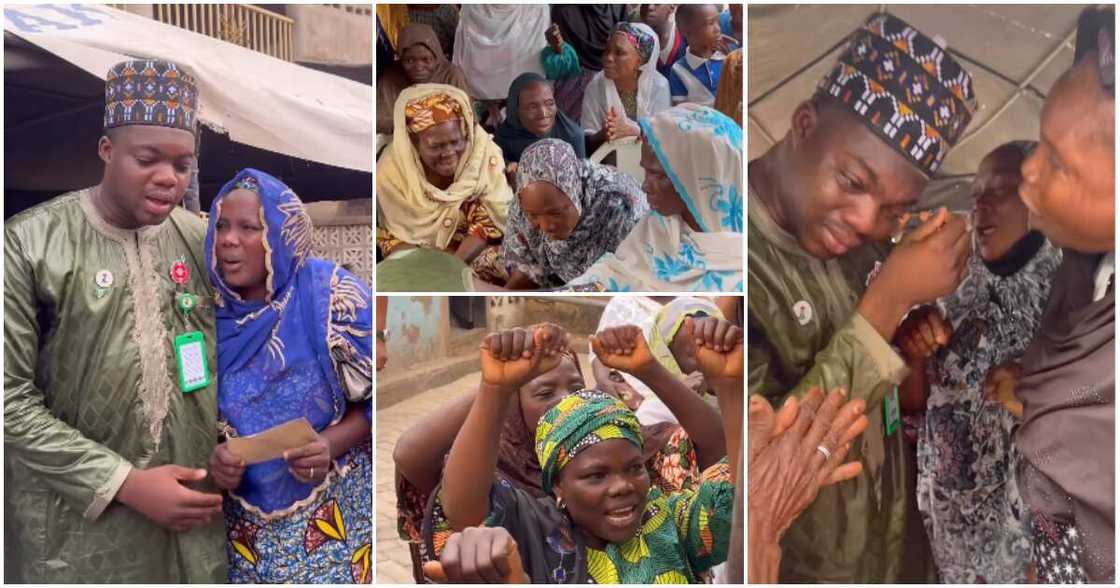 Cute Abiola shares his first salary as SSA to old women, widows. Cute Abiola shares his first salary as SSA to old women, widows.