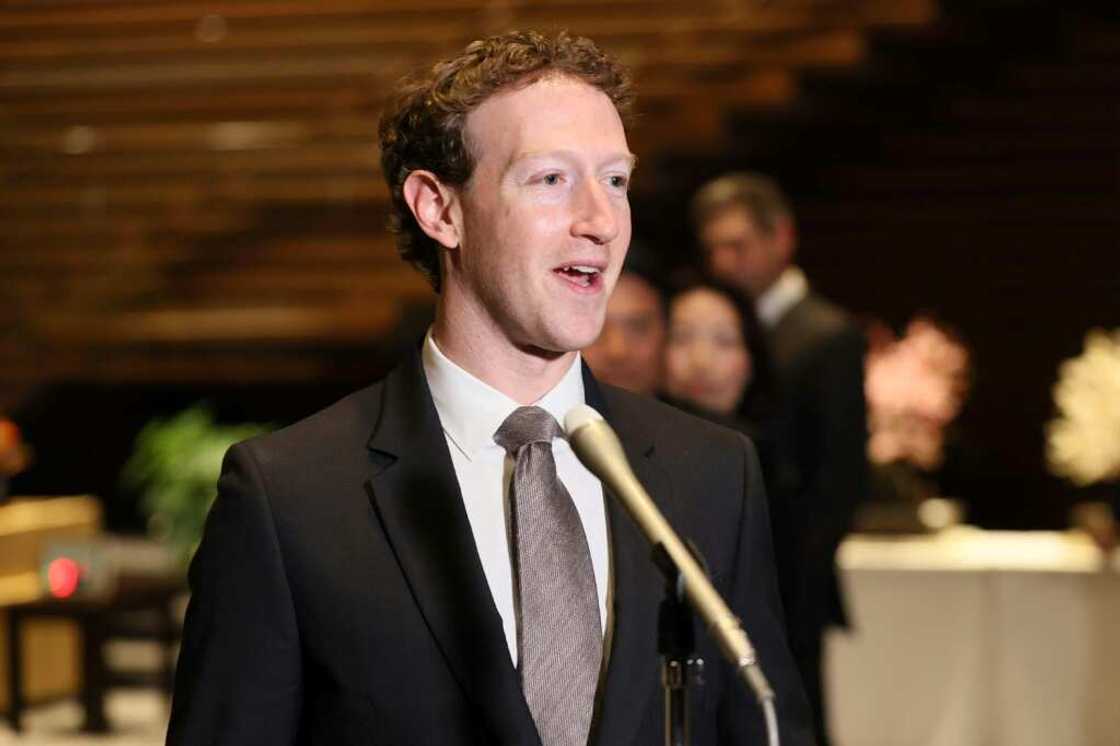 Mark Zuckerberg, head of US tech giant Meta, speaks to reporters at the Japanese prime minister's office