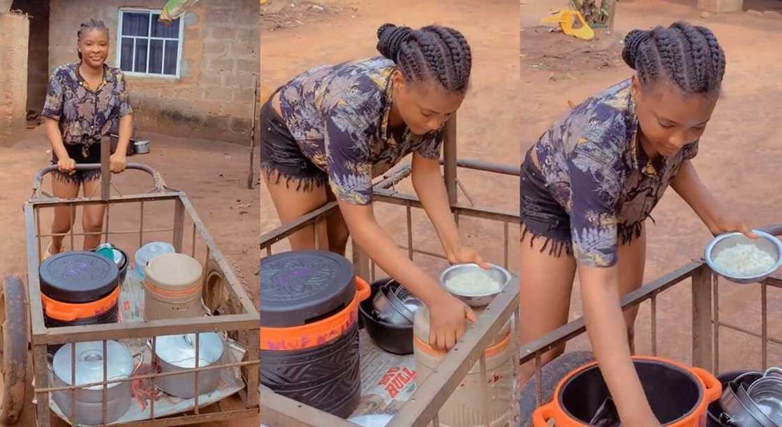 Photos of a lady selling food in a truck.