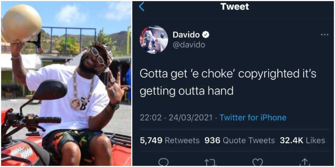 Fans React as Davido Shares Plan to Copyright Popular Slang ‘E Choke’ Fans React as Davido Shares Plan to Copyright Popular Slang ‘E Choke’