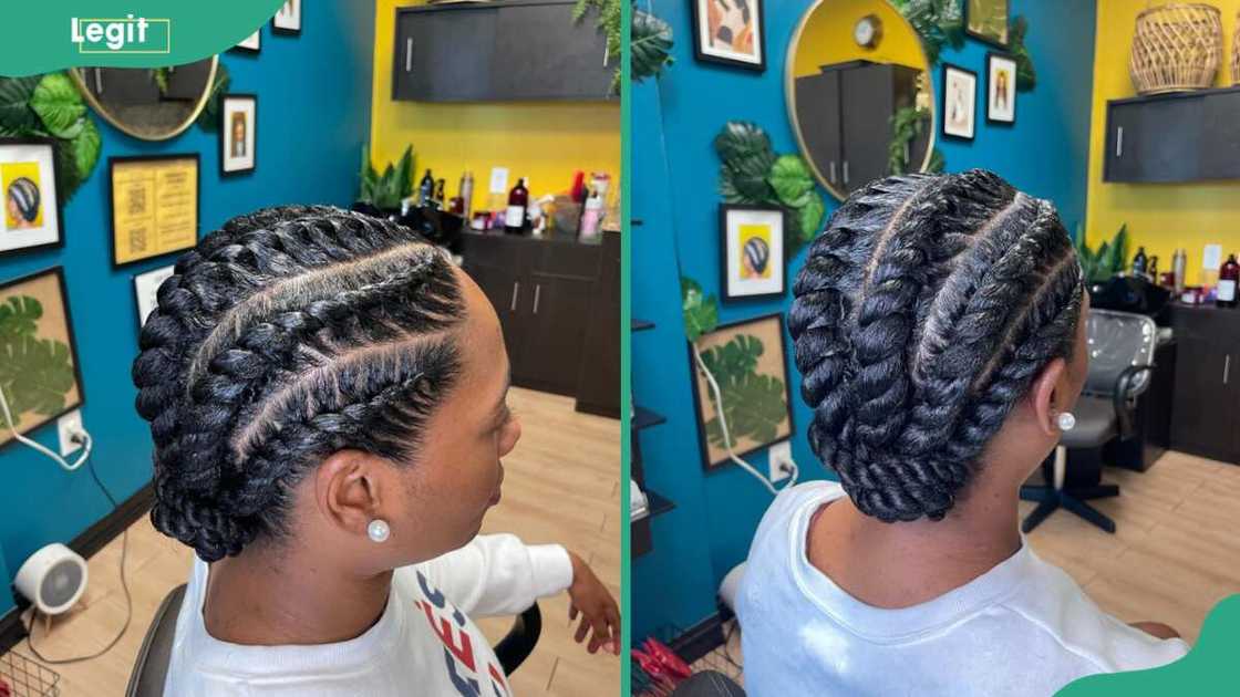 Young lady showcasing feed-in flat twist