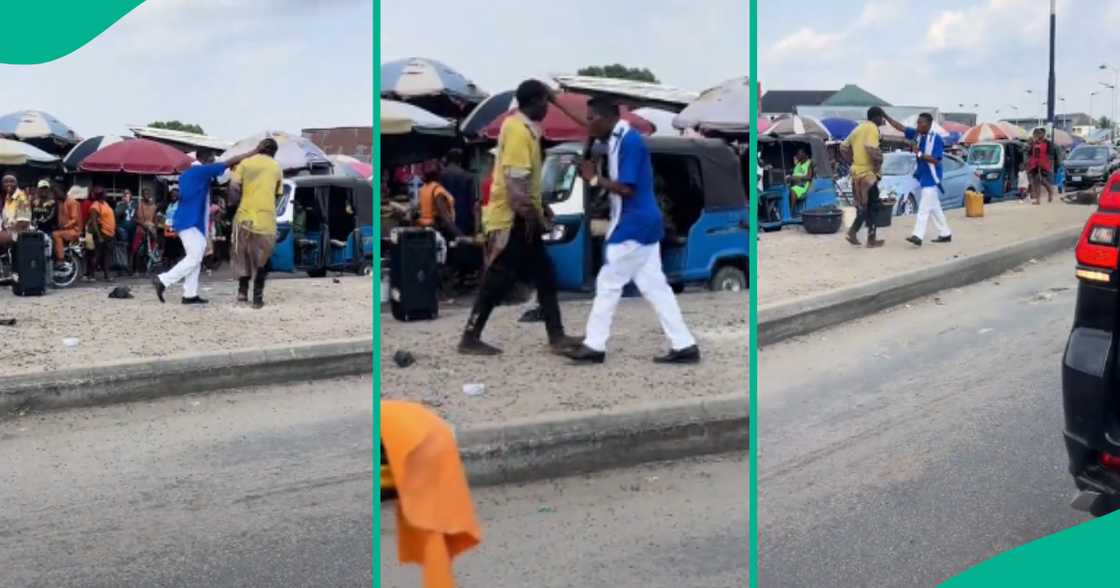 Drama as pastor struggles to heal mad man in Delta market, video emerges Drama as pastor struggles to heal mad man in Delta market, video emerges