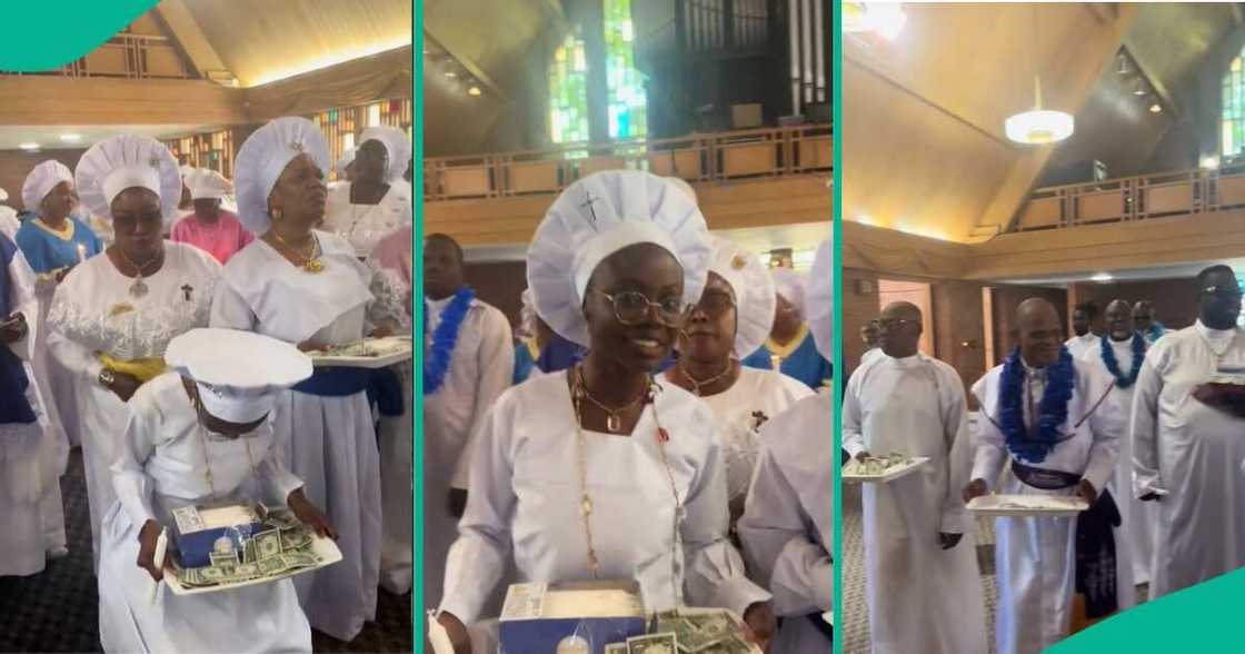 Nigerian lady celebrates graduation in church with dollars