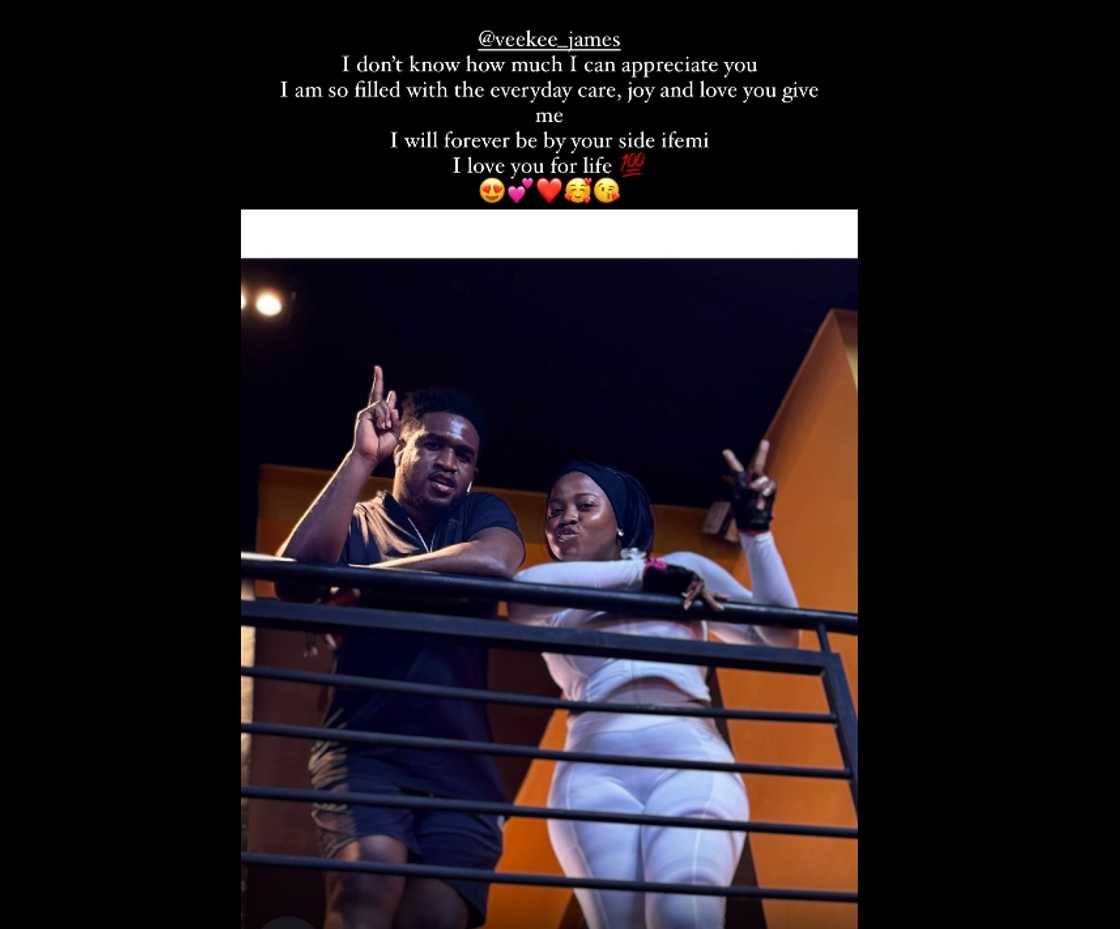 Femi Atere vows to never leave Veekee James. Femi Atere vows to never leave Veekee James.