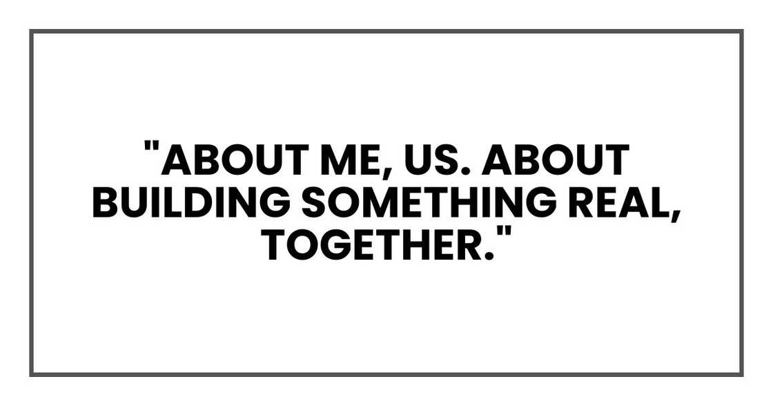 "About me, us. About building something real, together." "About me, us. About building something real, together."