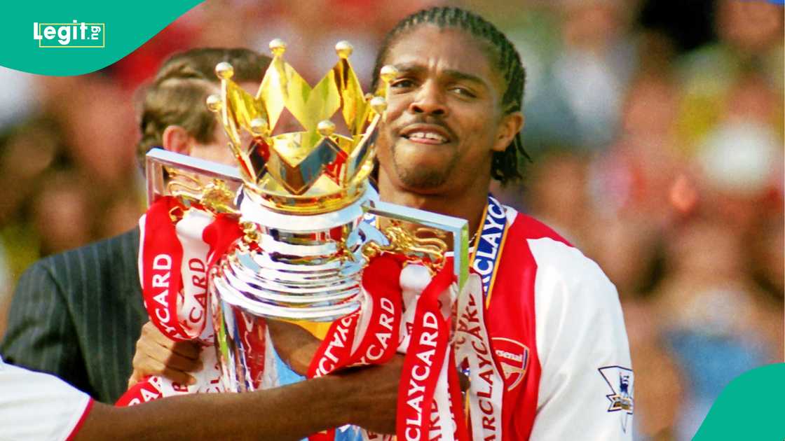 Kanu with the golden Premier League trophy he won at Arsenal in 2004. Photo: Arsenal Kanu with the golden Premier League trophy he won at Arsenal in 2004. Photo: Arsenal