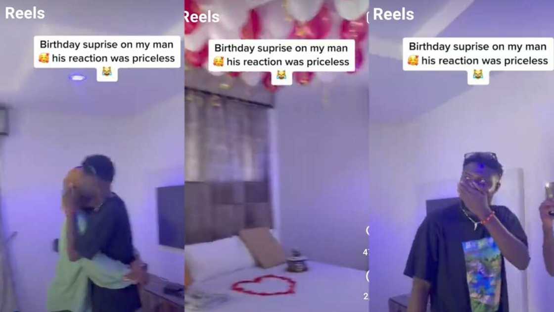 Boyfriend speechless on seeing the birthday surprise