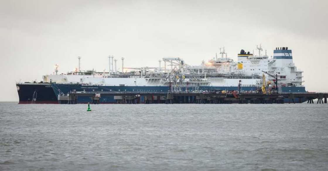 The Liquefied Natural Gas tanker Maria Energy delivers LNG produced from fracking in the United States to the LNG port of Wilhelmshaven in Germany The Liquefied Natural Gas tanker Maria Energy delivers LNG produced from fracking in the United States to the LNG port of Wilhelmshaven in Germany