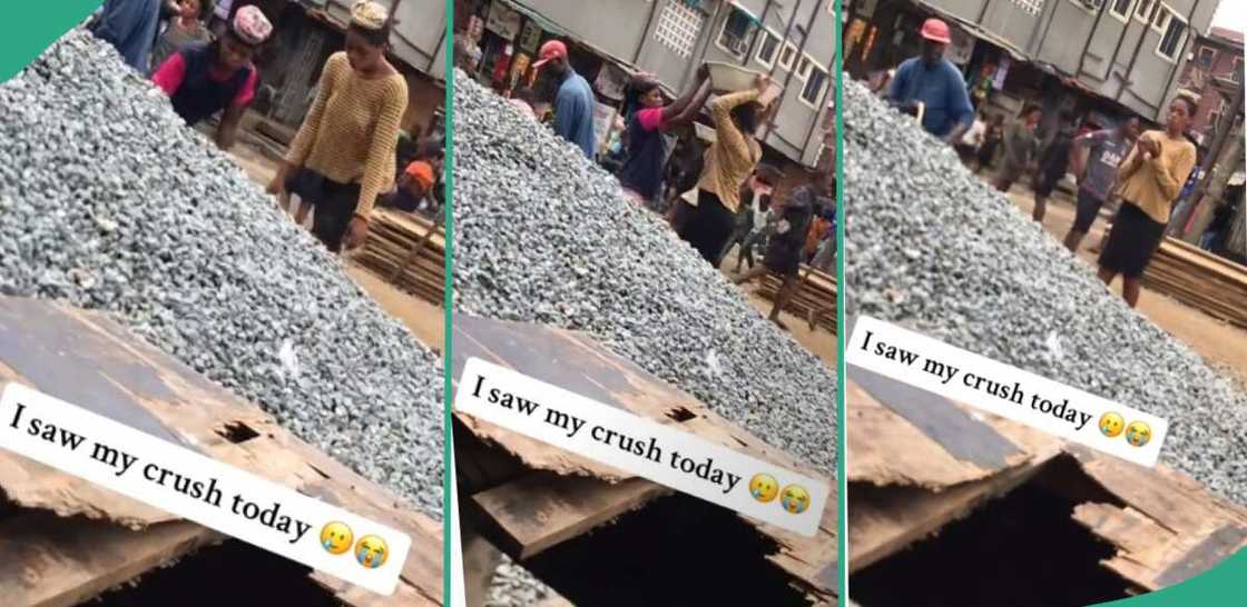 Young man, crush, construction site Young man, crush, construction site