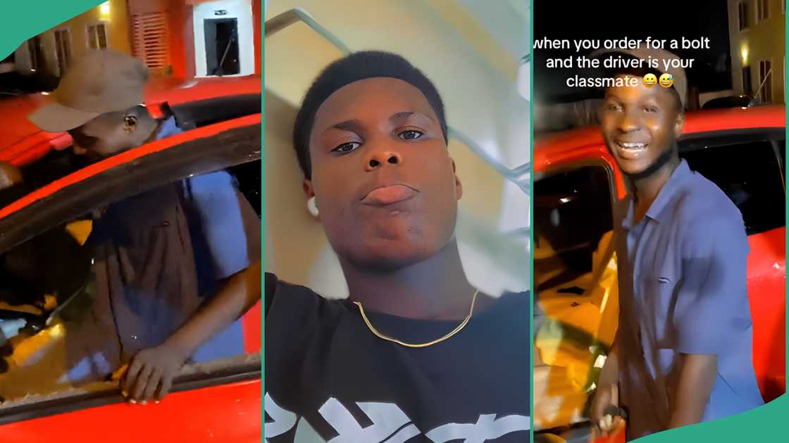 Man reacts as he sees his classmate driving Bolt Man reacts as he sees his classmate driving Bolt