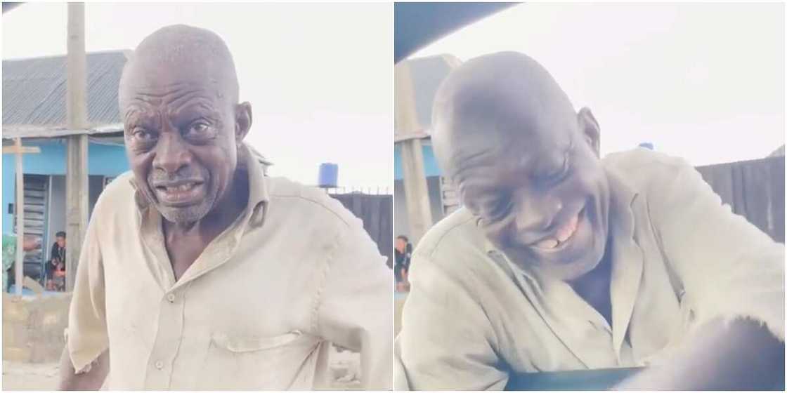 The old man was overwhelmed with joy The old man was overwhelmed with joy