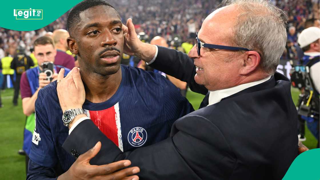 Ousmane Dembele, Luis Campos, Paris Saint-Germain s Inter Milan, UEFA Champions League. Ousmane Dembele, Luis Campos, Paris Saint-Germain s Inter Milan, UEFA Champions League.