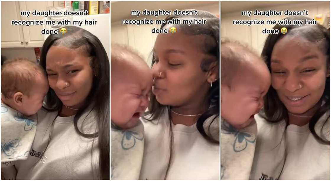 Photos of a baby criying on her mother's shoulder. Photos of a baby criying on her mother's shoulder.