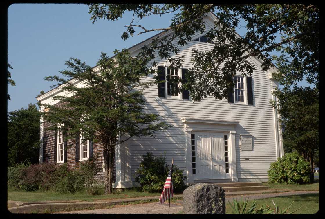 The Old Indian Meeting House, built in 1684, stands in Mashpee on Cape Cod.