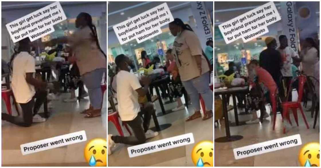 Plus-size lady, Nigerian man, proposing at eatery, ring, food Plus-size lady, Nigerian man, proposing at eatery, ring, food