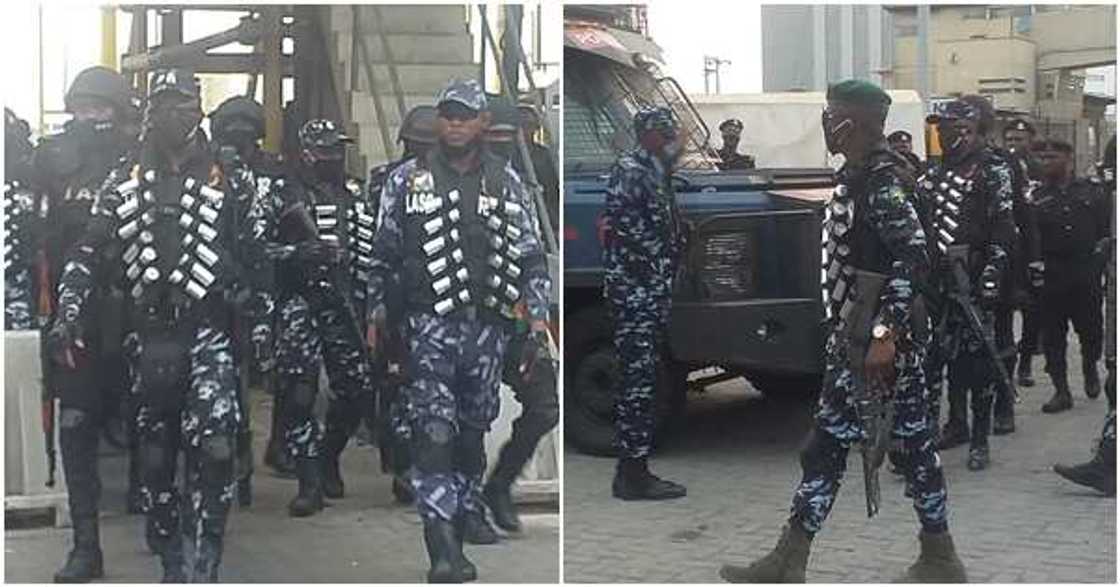 EndSARS protest: Tension as heavily armed policemen display show of force at Lekki Toll Gate EndSARS protest: Tension as heavily armed policemen display show of force at Lekki Toll Gate