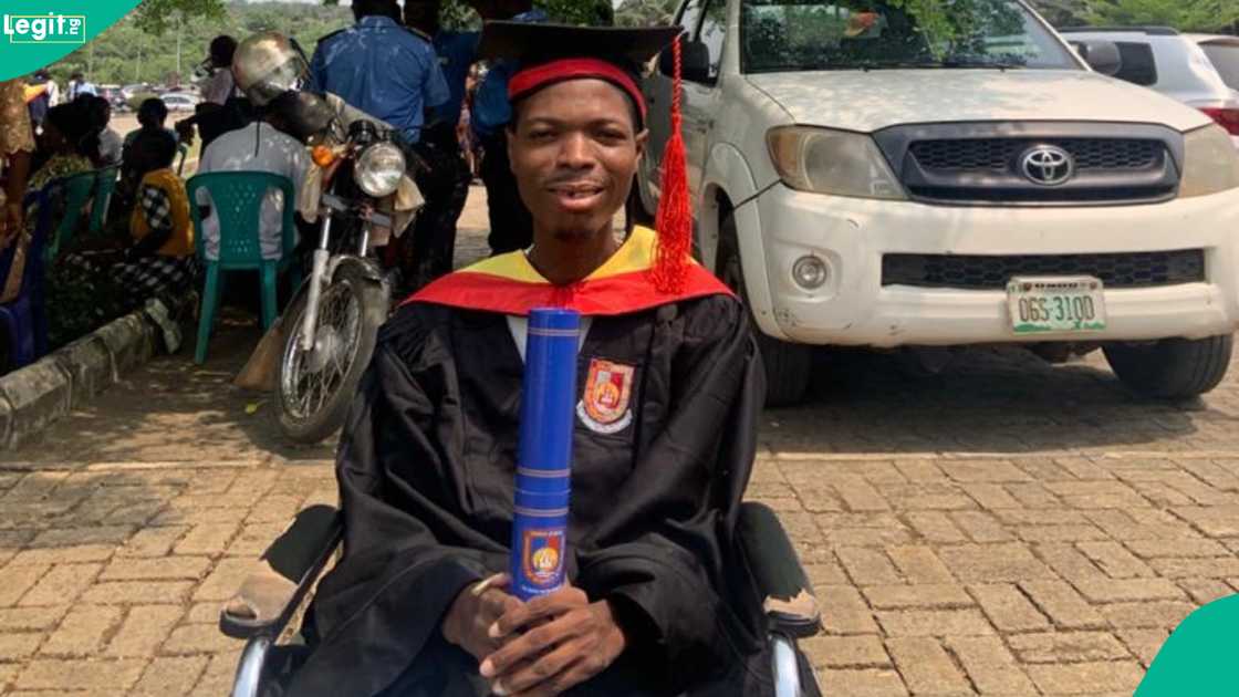 A young man celebrated completing his microbiology studies at OAUSTECH A young man celebrated completing his microbiology studies at OAUSTECH