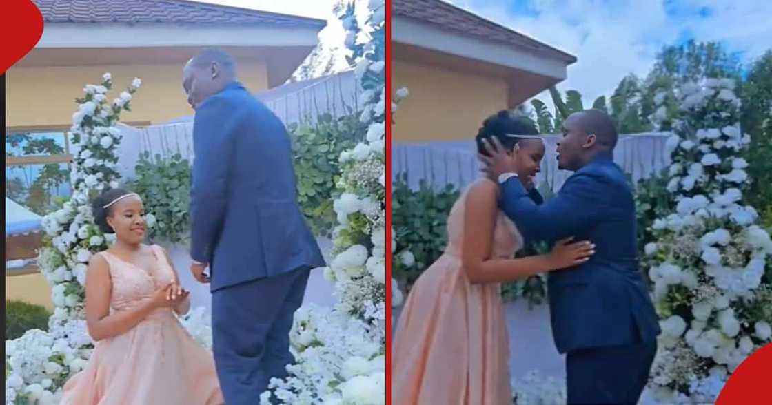 Michael and his beautiful bride share a loved-up moments at their ceremony.