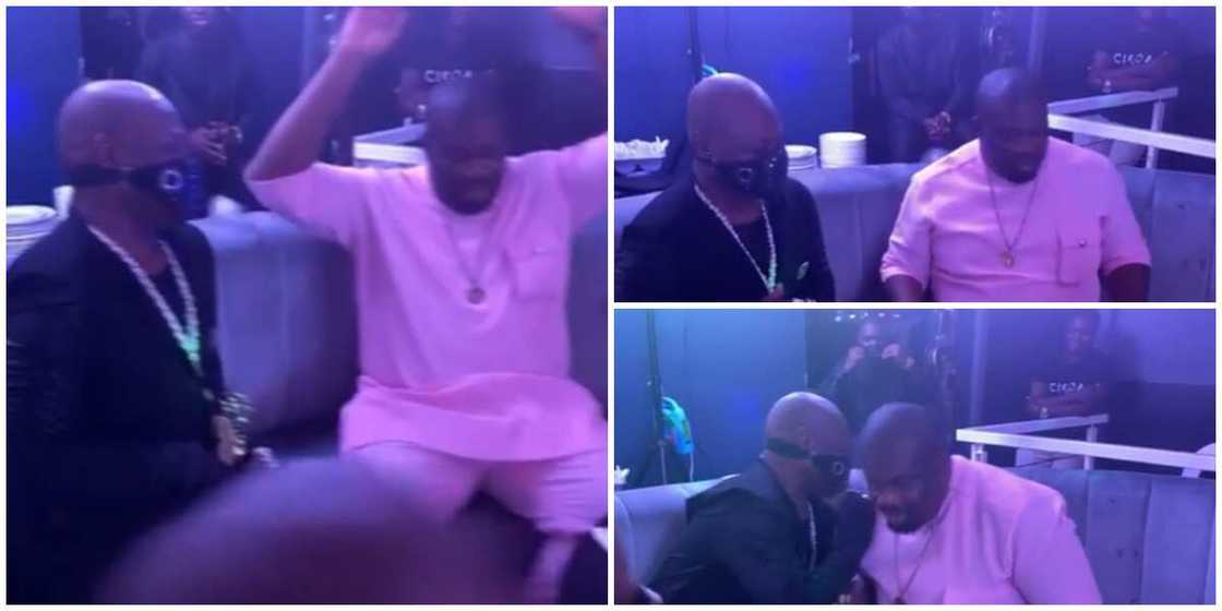 Don Jazzy goes on one kneel to greet 71-year-old Charly Boy. Don Jazzy goes on one kneel to greet 71-year-old Charly Boy.