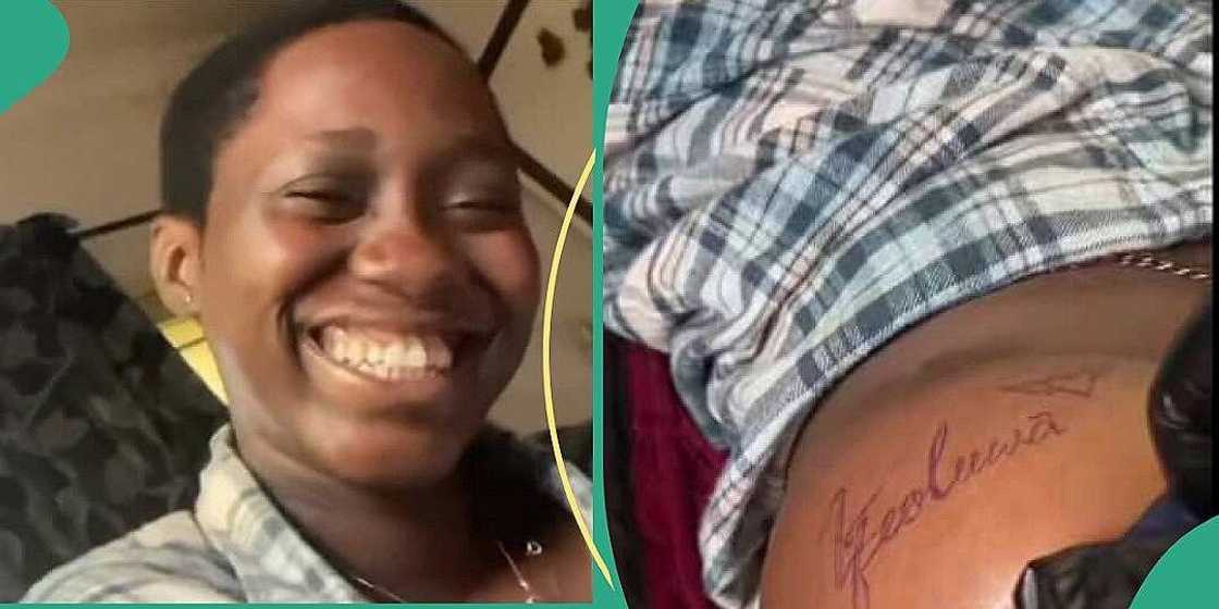 Lady gets fine tattoo of boyfriend's name on her body Lady gets fine tattoo of boyfriend's name on her body