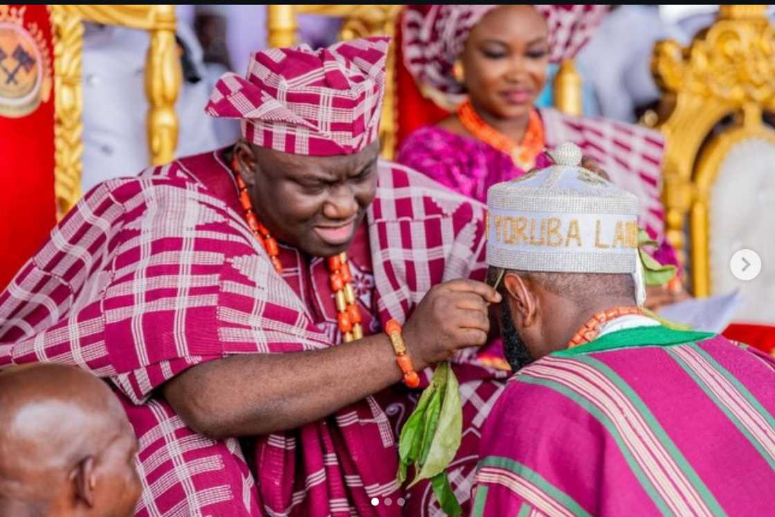 Seyi Tinubu seen with Alaafin in Oyo state ahead of installation.