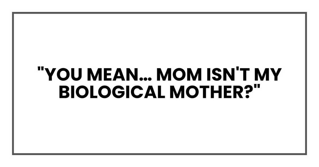"You mean… Mom isn't my biological mother?" "You mean… Mom isn't my biological mother?"