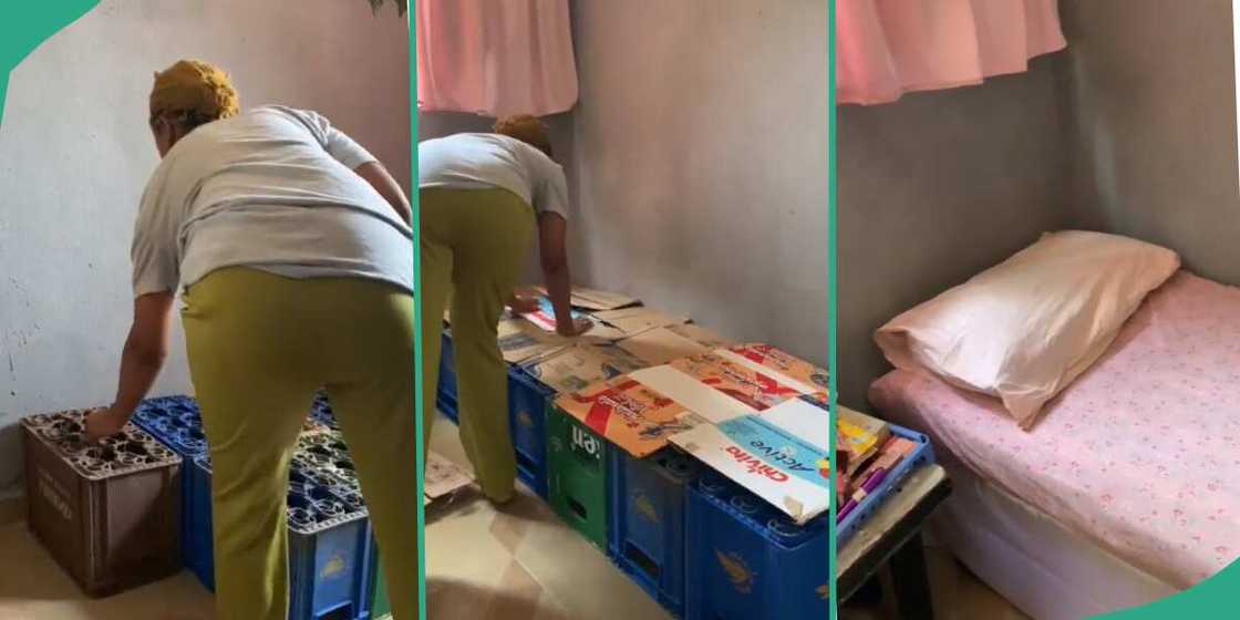 Video shows how lady used crates to make her bed frame Video shows how lady used crates to make her bed frame