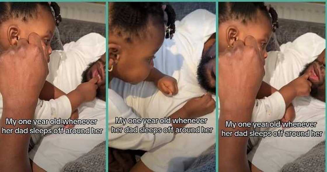 Cute video of 1-year-old girl playing with dad's beards while he slept Cute video of 1-year-old girl playing with dad's beards while he slept