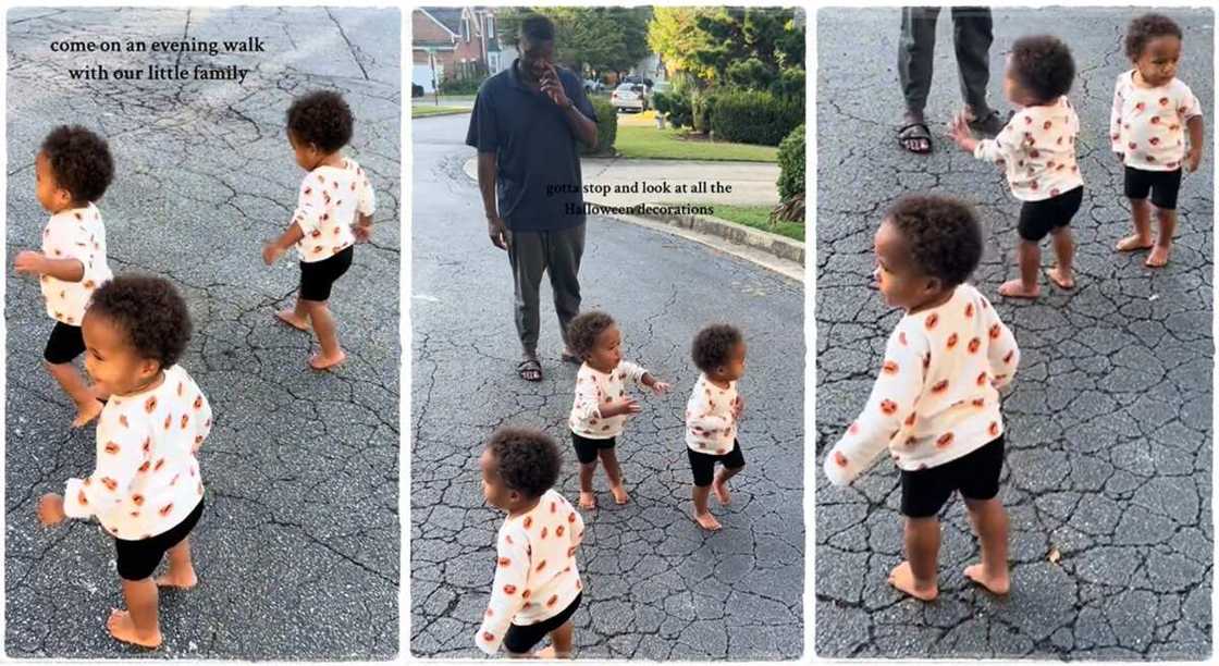 Photos of triplets and their father. Photos of triplets and their father.