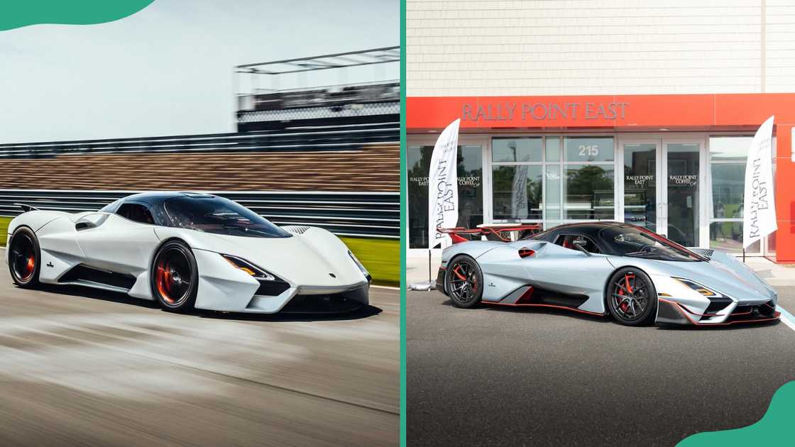 SSC Tuatara on the road (L) and outside Rally Point East office (R) SSC Tuatara on the road (L) and outside Rally Point East office (R)
