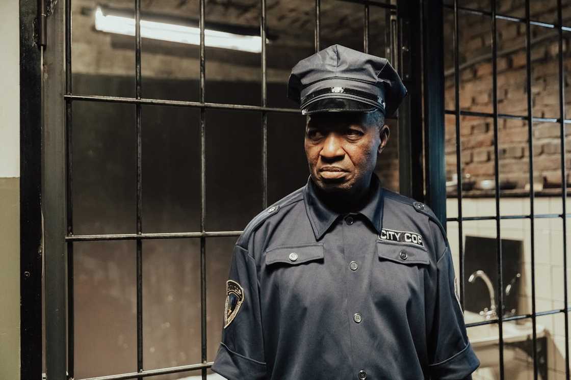 A police officer in a police station. A police officer in a police station.