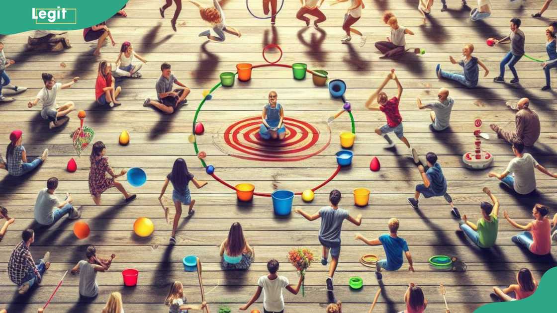 People engaged in various relay race activities People engaged in various relay race activities